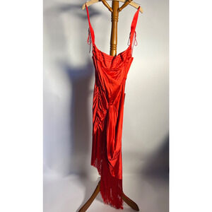 For Love & Lemons Red Satin Dress XS | NWT $529 Retail | Elegant Slip Midi Cockt